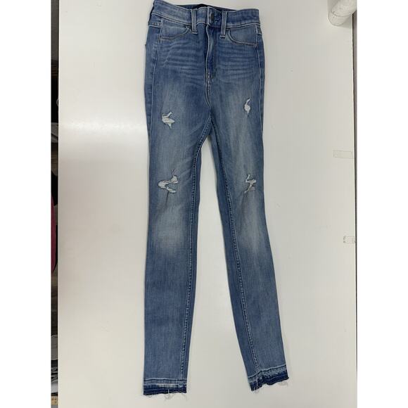 Hollister Women Jeans Size 00 Reg Ultra HighRise Extreme Skinny Distressed Denim - Picture 2 of 11